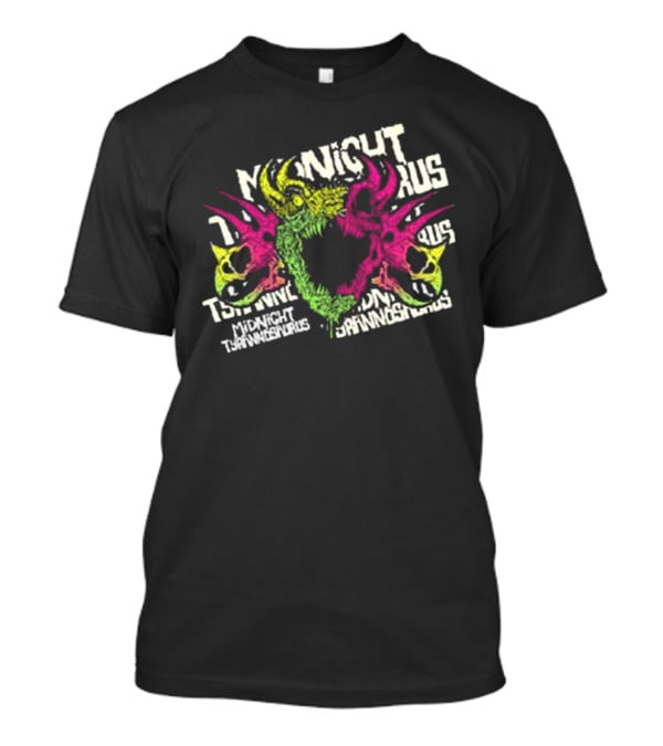 KT8 Midnight Tyrannosaurus Neon Pink Green Skull Illustration T-Shirt