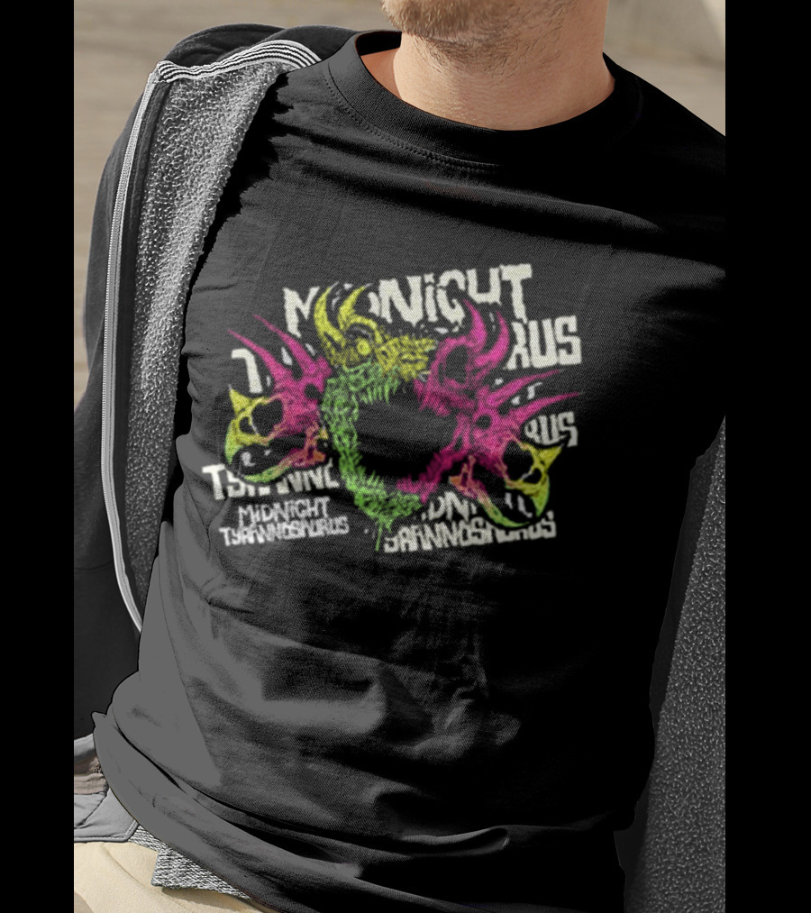 KT8 Midnight Tyrannosaurus Neon Pink Green Skull Illustration T-Shirt
