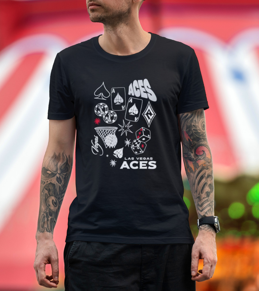 Las Vegas Aces Playing Cards Dice Basketball Hoop Casino Elements T-Shirt