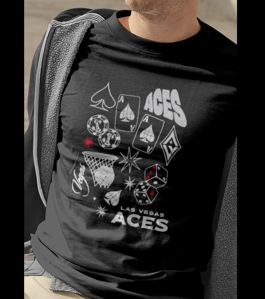 Las Vegas Aces Playing Cards Dice Basketball Hoop Casino Elements T-Shirt