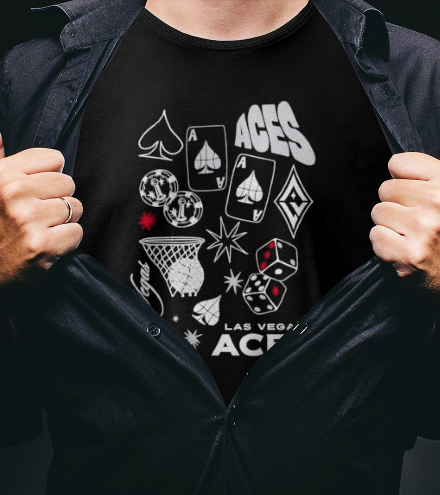 Las Vegas Aces Playing Cards Dice Basketball Hoop Casino Elements T-Shirt