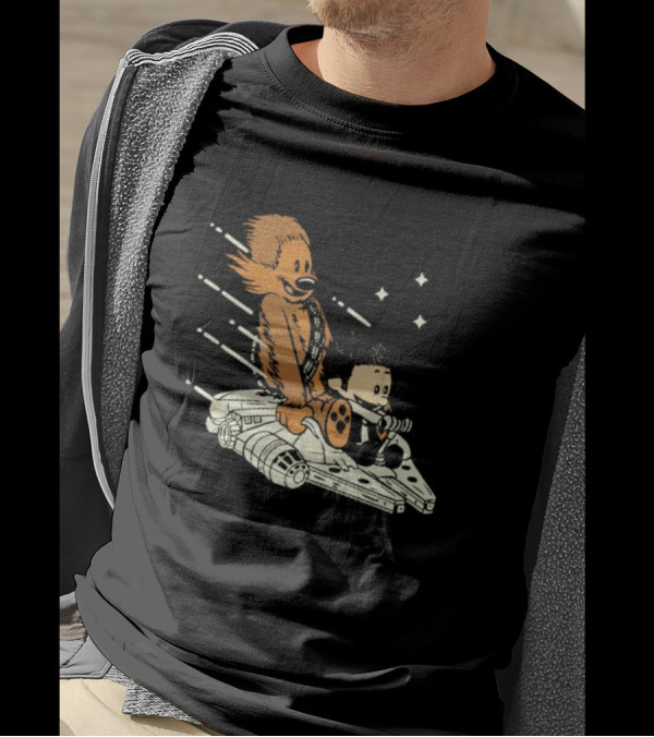 Less Than 12 Parsecs Chewbacca And Calvin Style Space Adventure T-Shirt