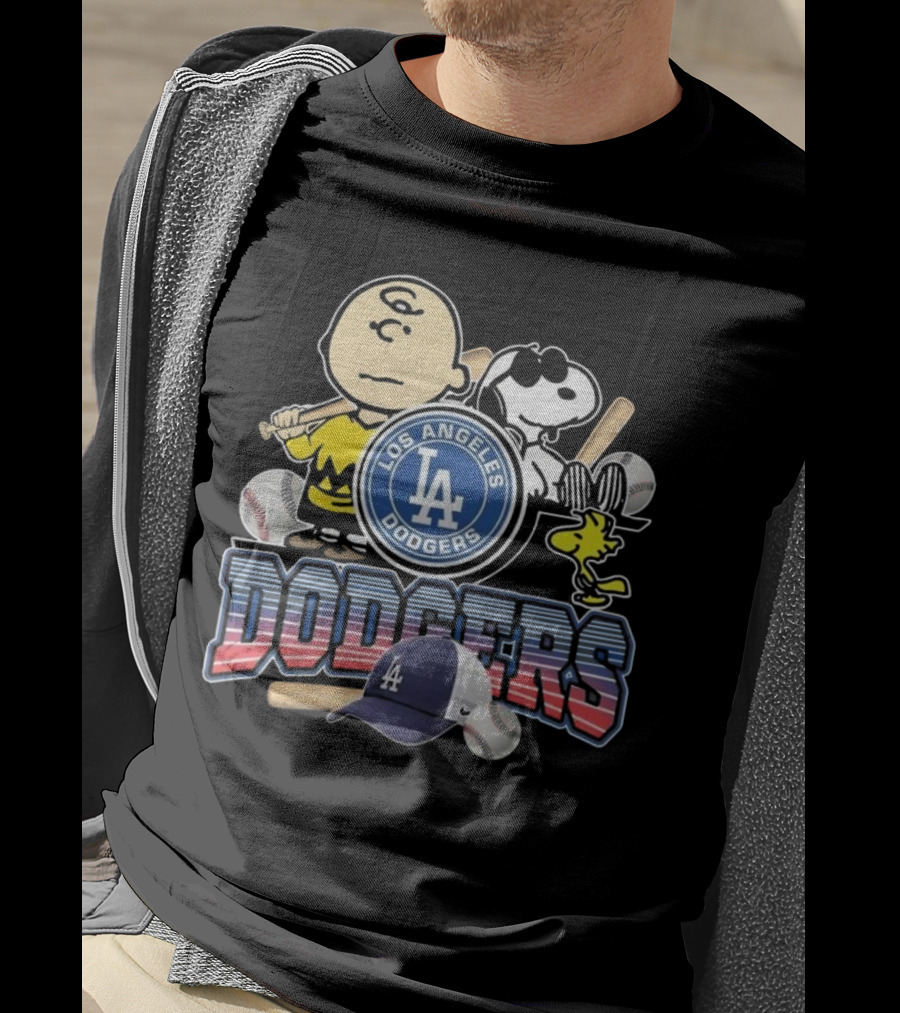 Los Angeles Dodgers Peanuts 2025 Charlie Brown Snoopy Woodstock Baseball Cap T-Shirt