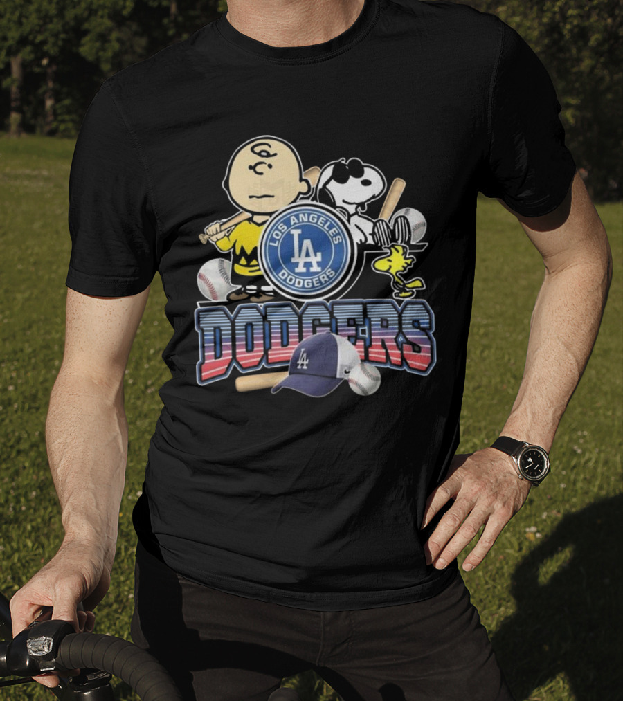 Los Angeles Dodgers Peanuts 2025 Charlie Brown Snoopy Woodstock Baseball Cap T-Shirt