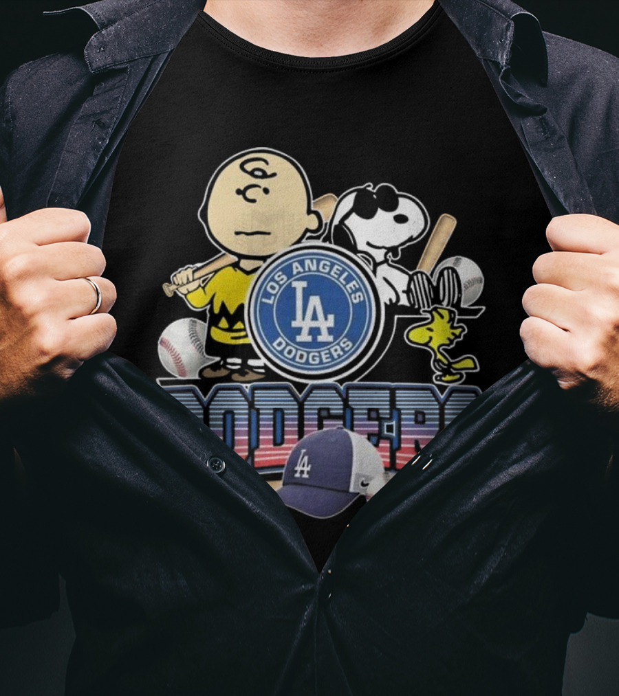 Los Angeles Dodgers Peanuts 2025 Charlie Brown Snoopy Woodstock Baseball Cap T-Shirt