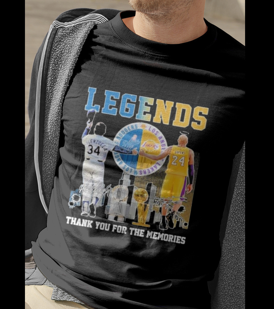 Los Angeles Legends Dodgers Valenzuela Lakers Bryant Thank You For The Memories T-Shirt