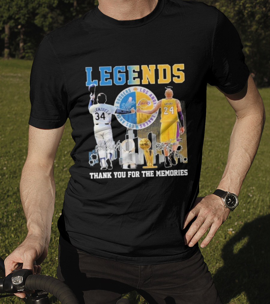 Los Angeles Legends Dodgers Valenzuela Lakers Bryant Thank You For The Memories T-Shirt