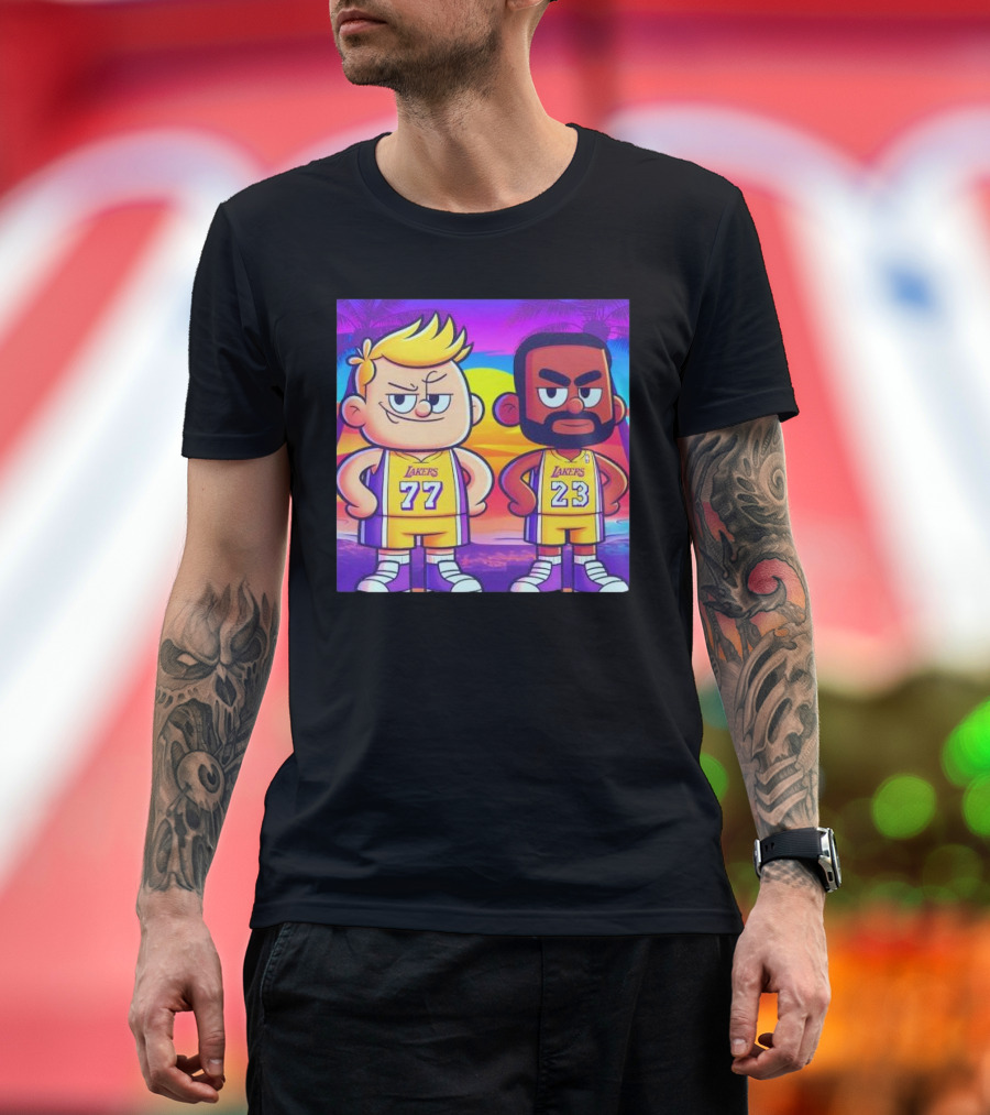 Los Angeles Lakers Cartoon Luka Doncic 77 LeBron James 23 T-Shirt