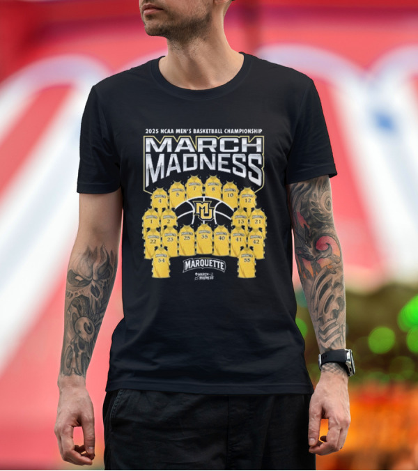 Marquette Golden Eagles March Madness 2025 NCAA Men's Basketball Championship Jersey Numbers And Team Logo T-Shirt