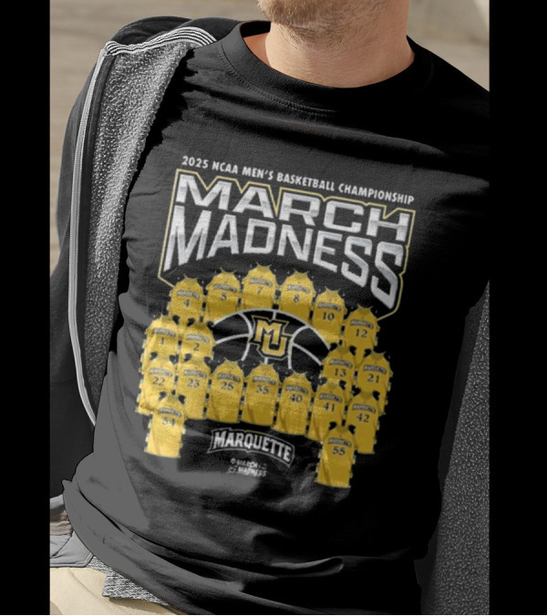 Marquette Golden Eagles March Madness 2025 NCAA Men's Basketball Championship Jersey Numbers And Team Logo T-Shirt