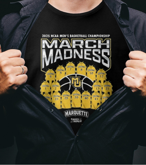 Marquette Golden Eagles March Madness 2025 NCAA Men's Basketball Championship Jersey Numbers And Team Logo T-Shirt