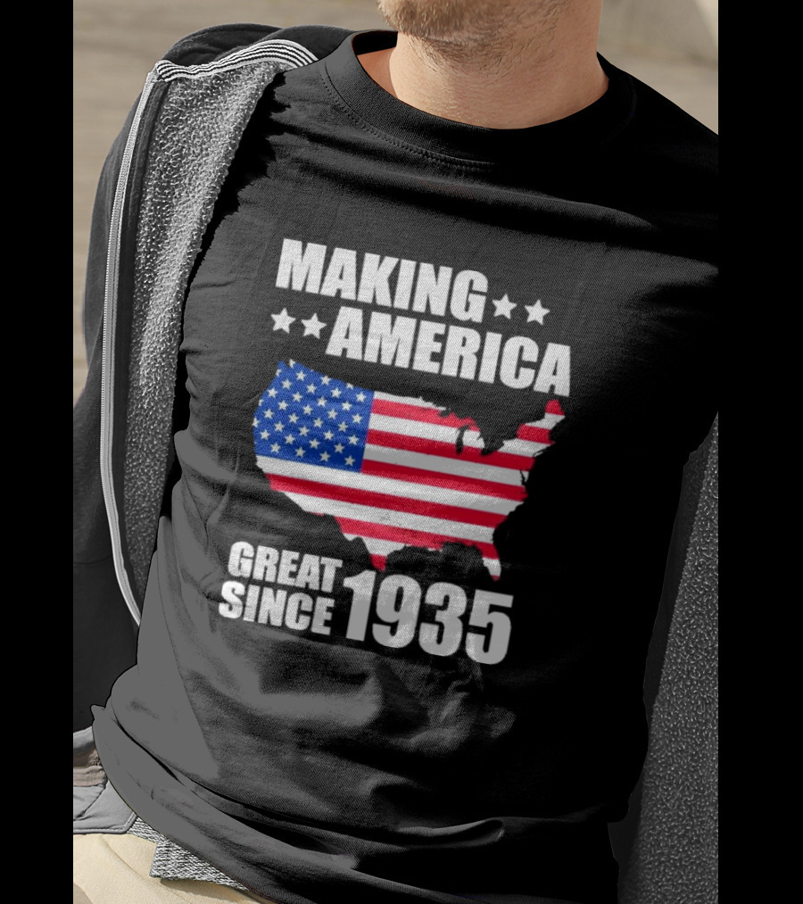 Making America Great Since 1935 USA Flag Map Stars T-Shirt