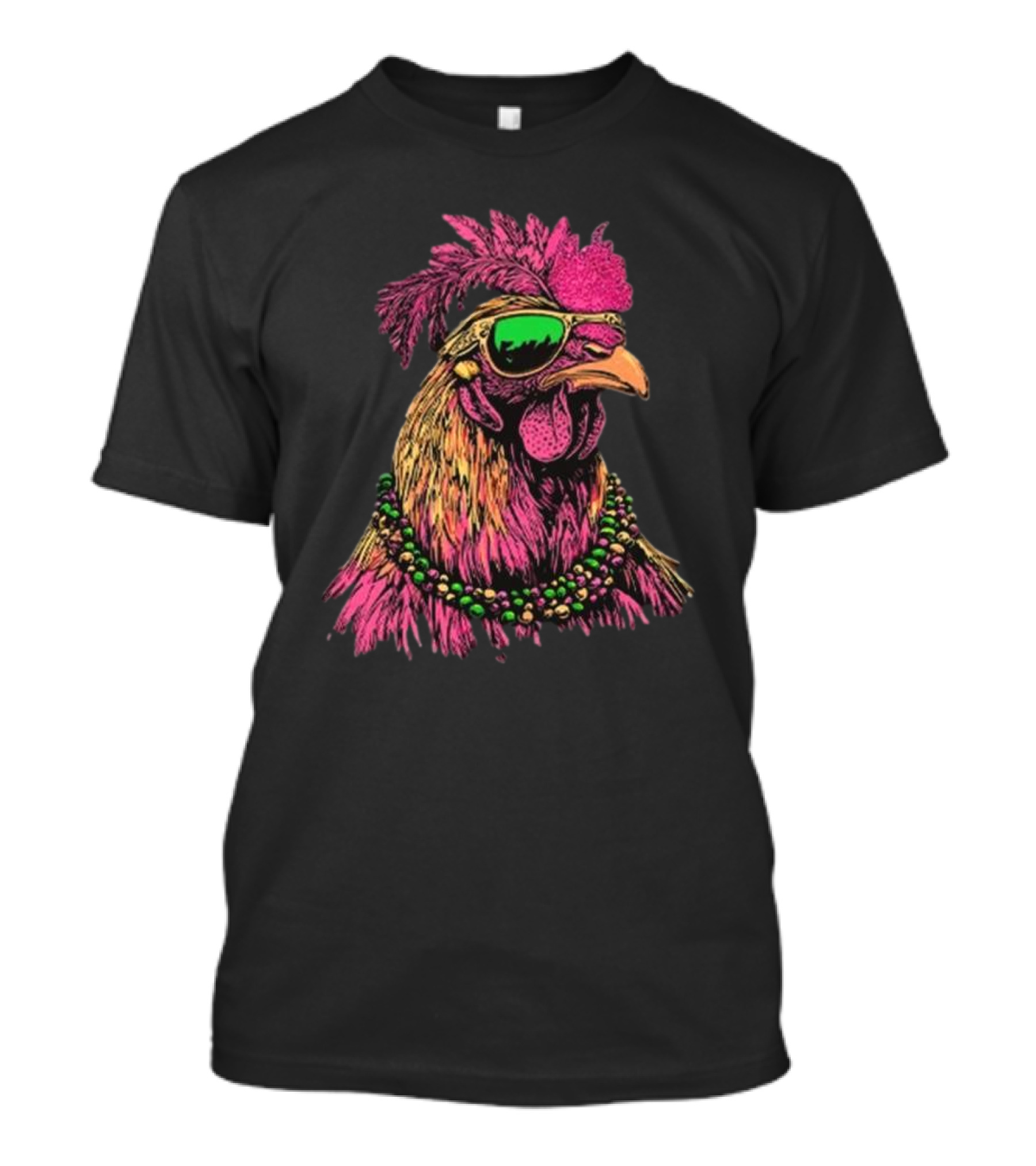 Mardi Gras Chicken Beads And Sunglasses Vibrant Rooster T-Shirt