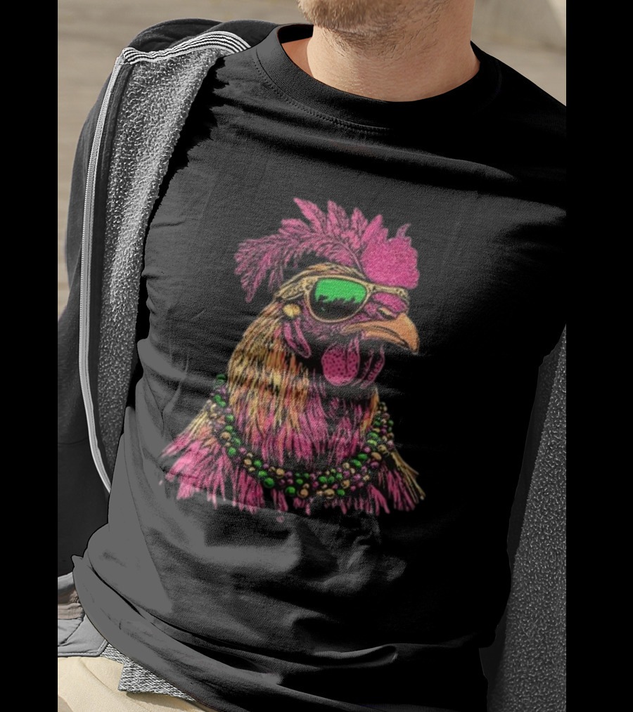 Mardi Gras Chicken Beads And Sunglasses Vibrant Rooster T-Shirt
