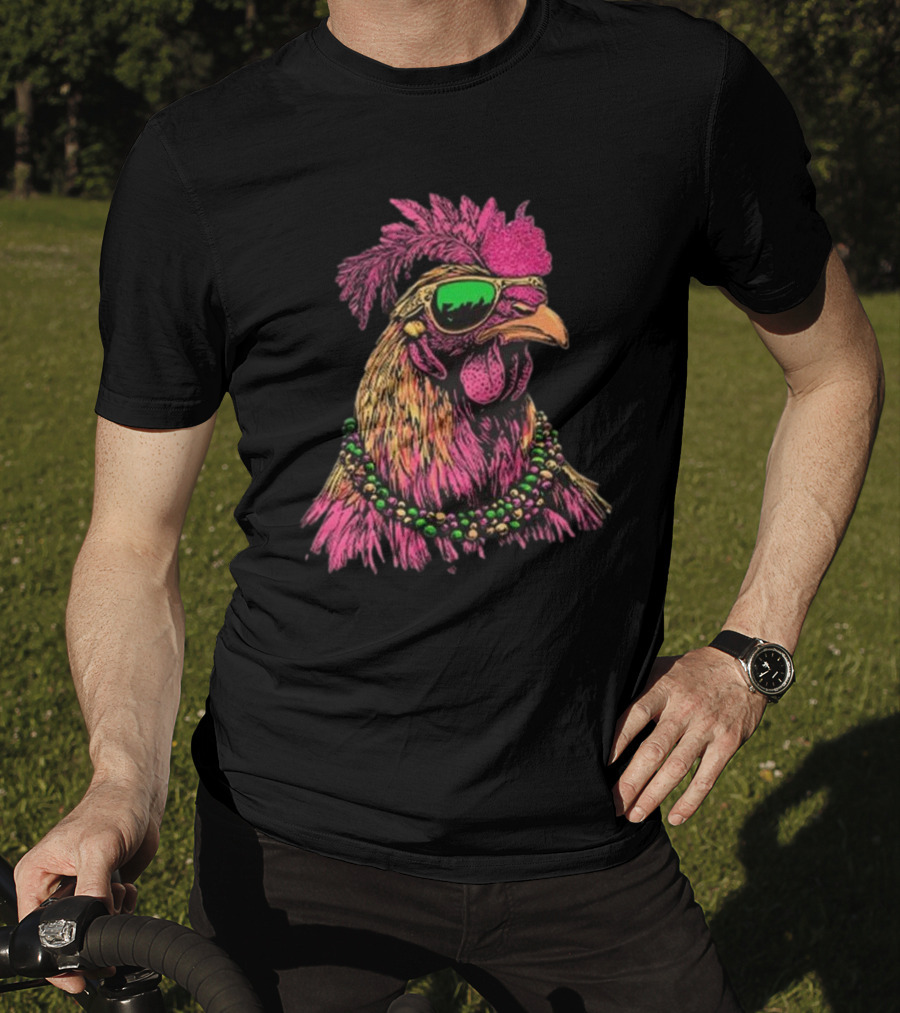 Mardi Gras Chicken Beads And Sunglasses Vibrant Rooster T-Shirt
