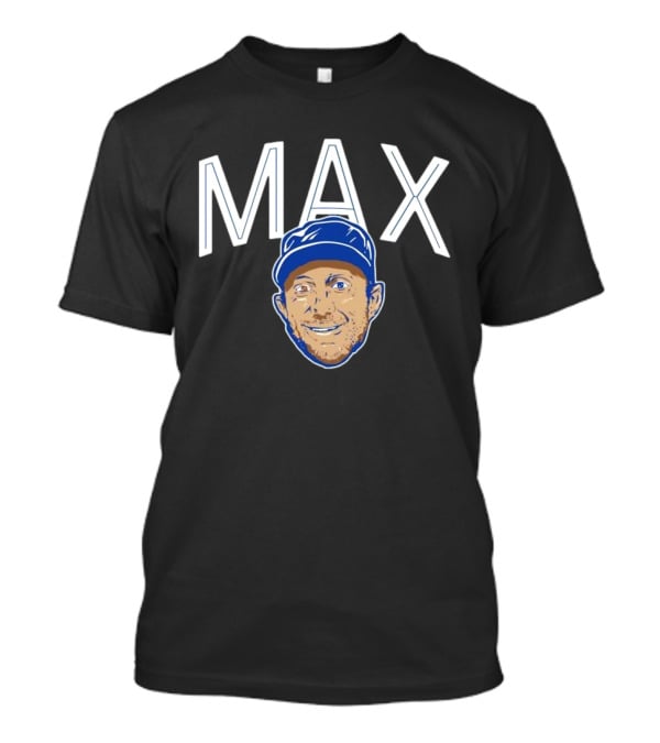 MAX Scherzer Blue Cap Smiling Face Illustration T-Shirt