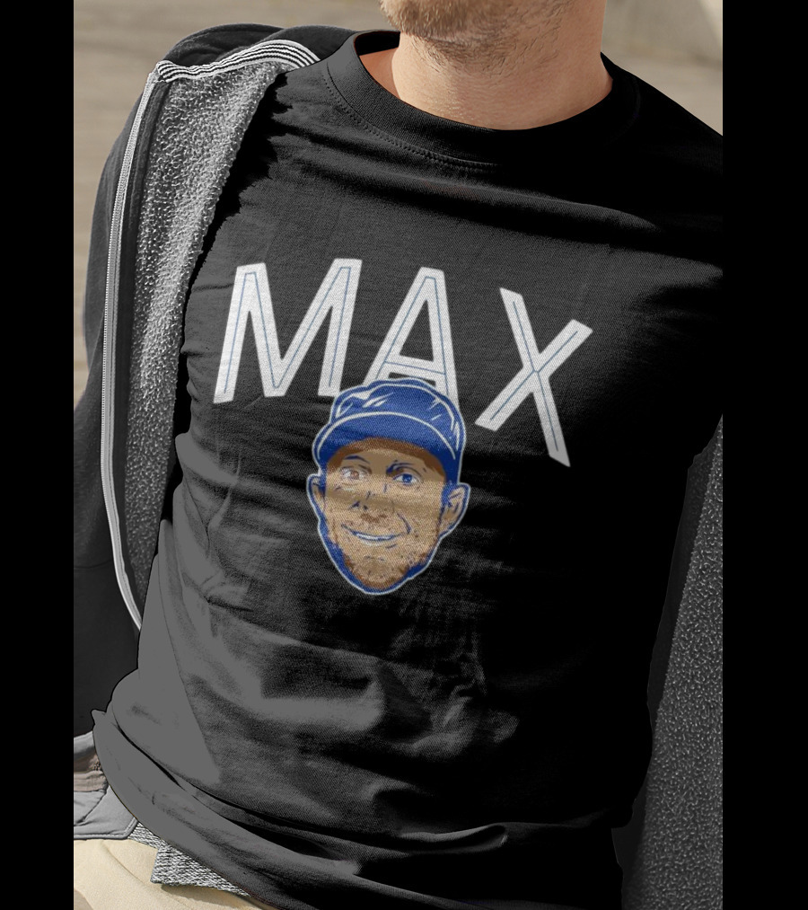 MAX Scherzer Blue Cap Smiling Face Illustration T-Shirt