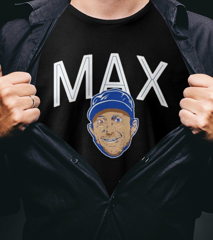 MAX Scherzer Blue Cap Smiling Face Illustration T-Shirt