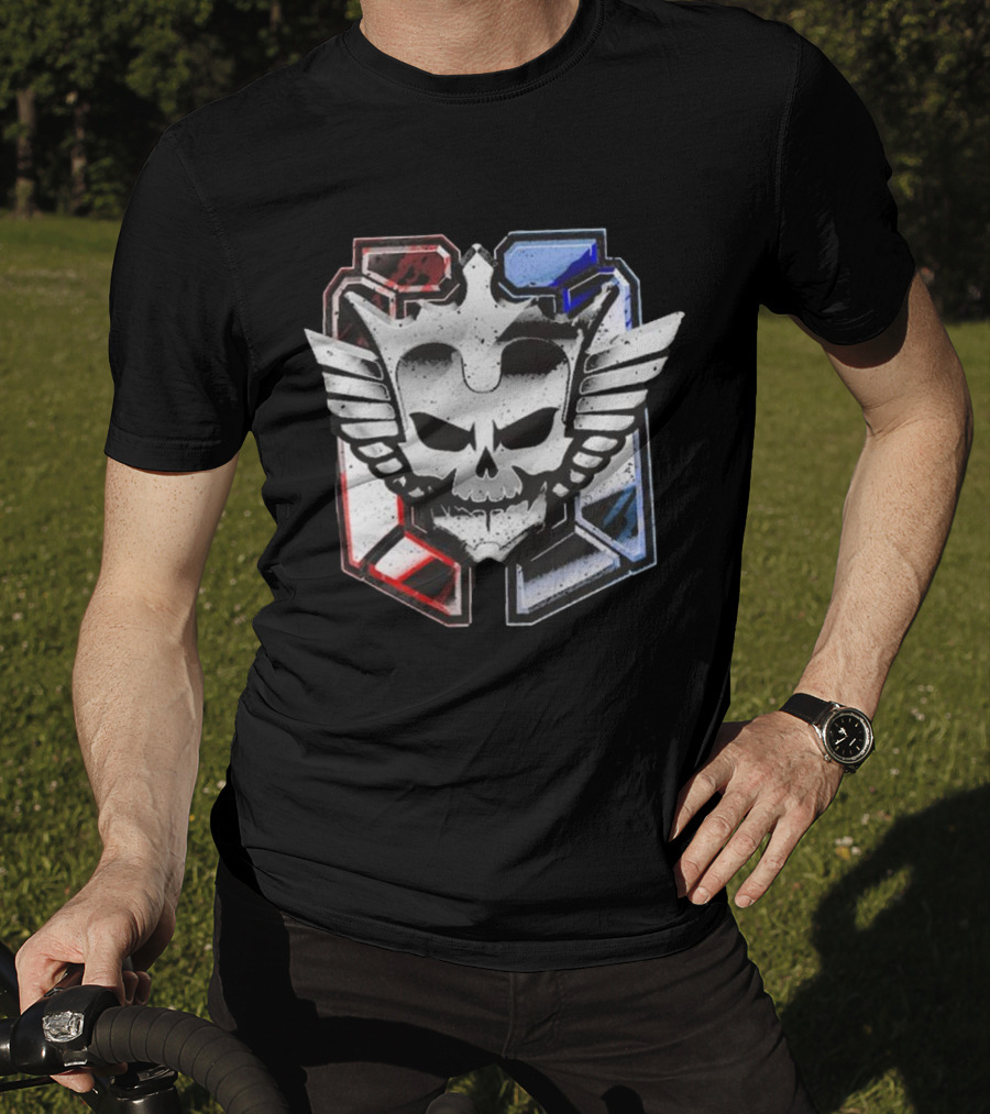 Cody Rhodes Captain Badge Black Skull Wings Red Blue White T-Shirt