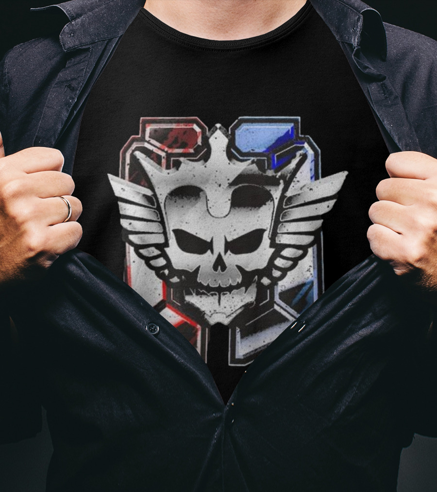 Cody Rhodes Captain Badge Black Skull Wings Red Blue White T-Shirt