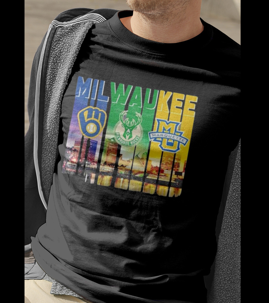 Milwaukee Brewers Bucks Marquette City Skyline Theme T-Shirt
