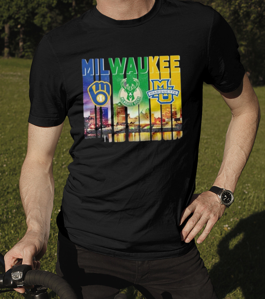 Milwaukee Brewers Bucks Marquette City Skyline Theme T-Shirt