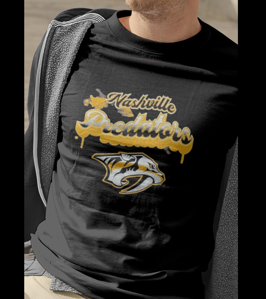 Nashville Predators Bubbly Script Ice Hockey Team Logo T-Shirt