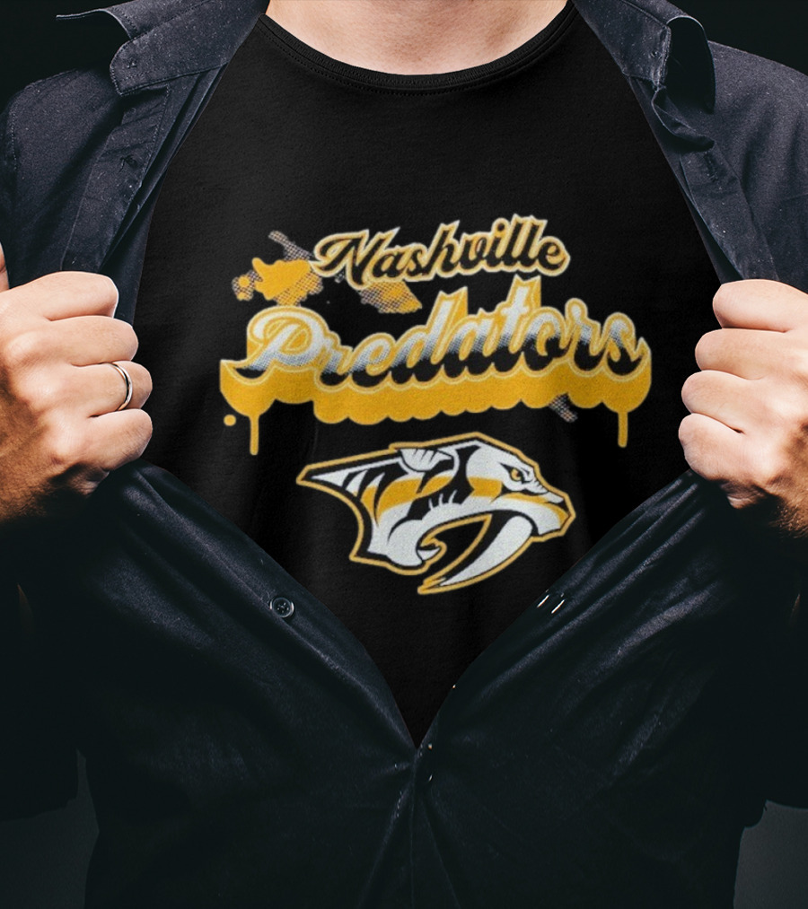 Nashville Predators Bubbly Script Ice Hockey Team Logo T-Shirt