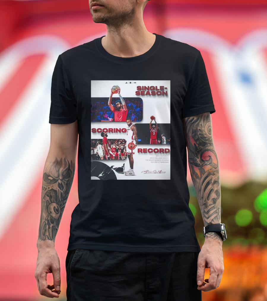 Nebraska Cornhuskers Brice Williams Single-Season Scoring Record 713 Points Signature T-Shirt