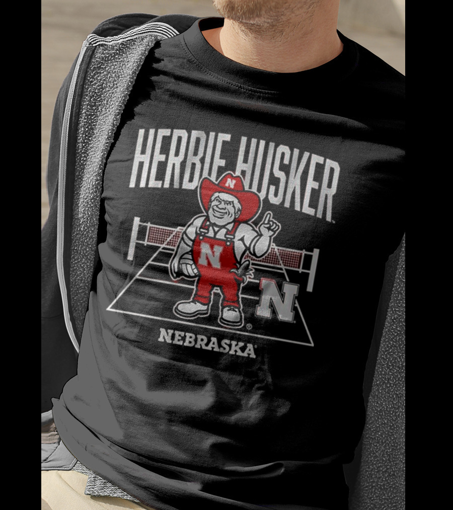 Herbie Husker Nebraska Volleyball Mascot With Court And Net T-Shirt