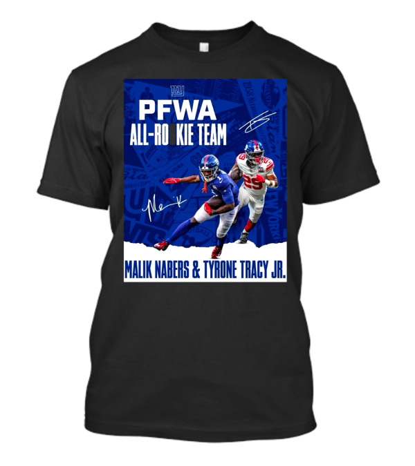 New York Giants PFWA All-Rookie Team Malik Nabers Tyrone Tracy Jr Signatures T-Shirt
