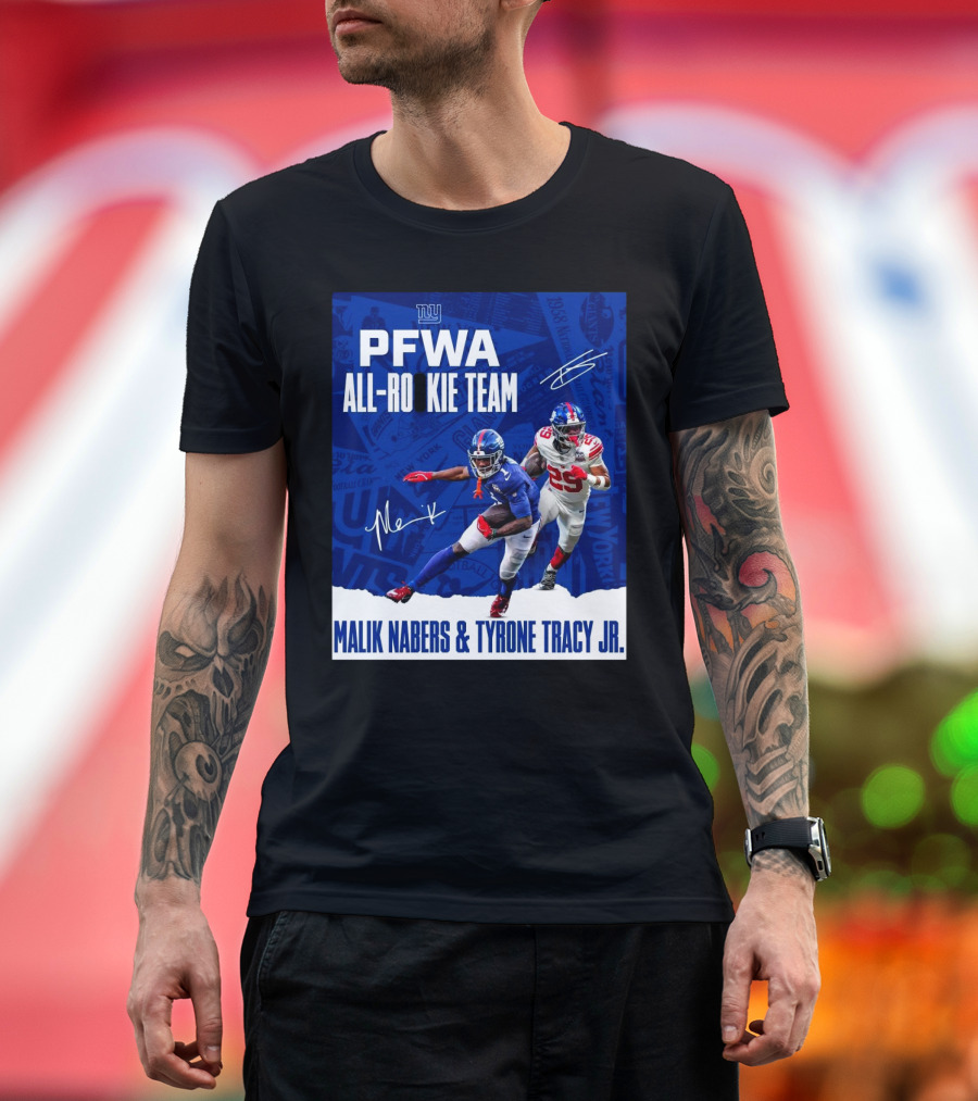New York Giants PFWA All-Rookie Team Malik Nabers Tyrone Tracy Jr Signatures T-Shirt