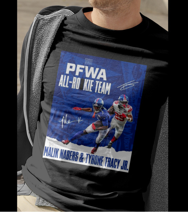 New York Giants PFWA All-Rookie Team Malik Nabers Tyrone Tracy Jr Signatures T-Shirt