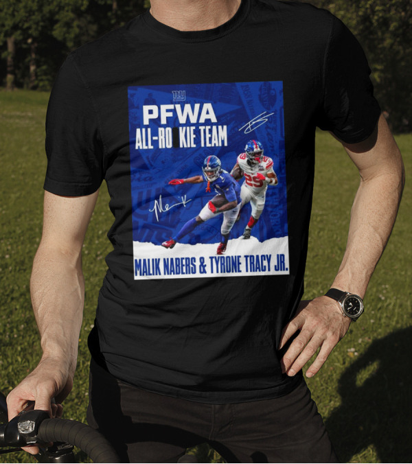 New York Giants PFWA All-Rookie Team Malik Nabers Tyrone Tracy Jr Signatures T-Shirt