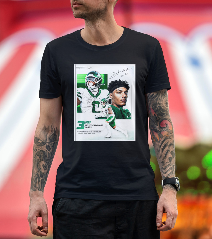 New York Jets Braelon Allen 3rd Most Scrimmage Yards Season 20-Year Old NFL History Since 1933 Signature T-Shirt