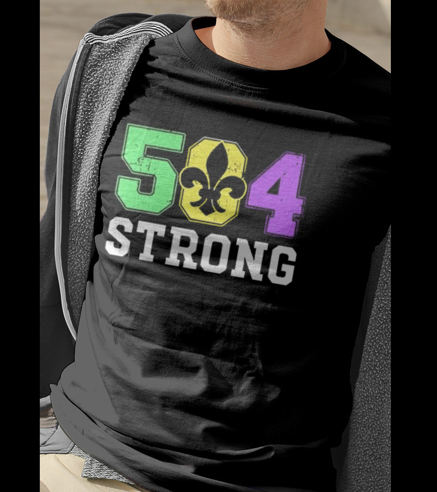 New Orleans 504 Strong Fleur-de-Lis Green Yellow Purple T-Shirt