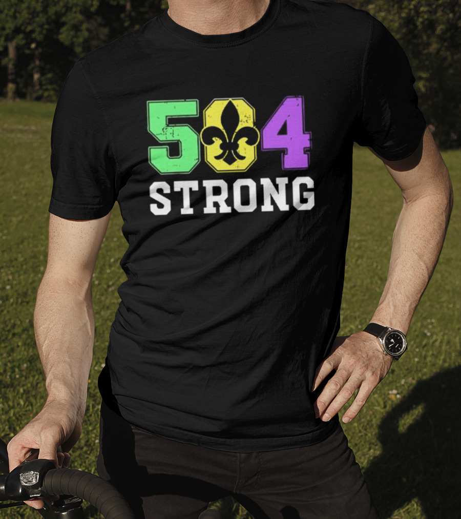 New Orleans 504 Strong Fleur-de-Lis Green Yellow Purple T-Shirt