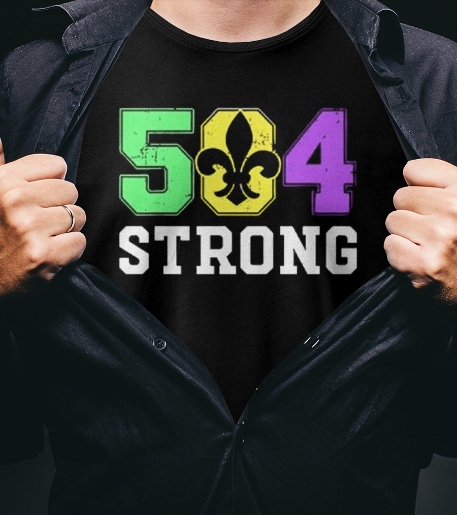 New Orleans 504 Strong Fleur-de-Lis Green Yellow Purple T-Shirt