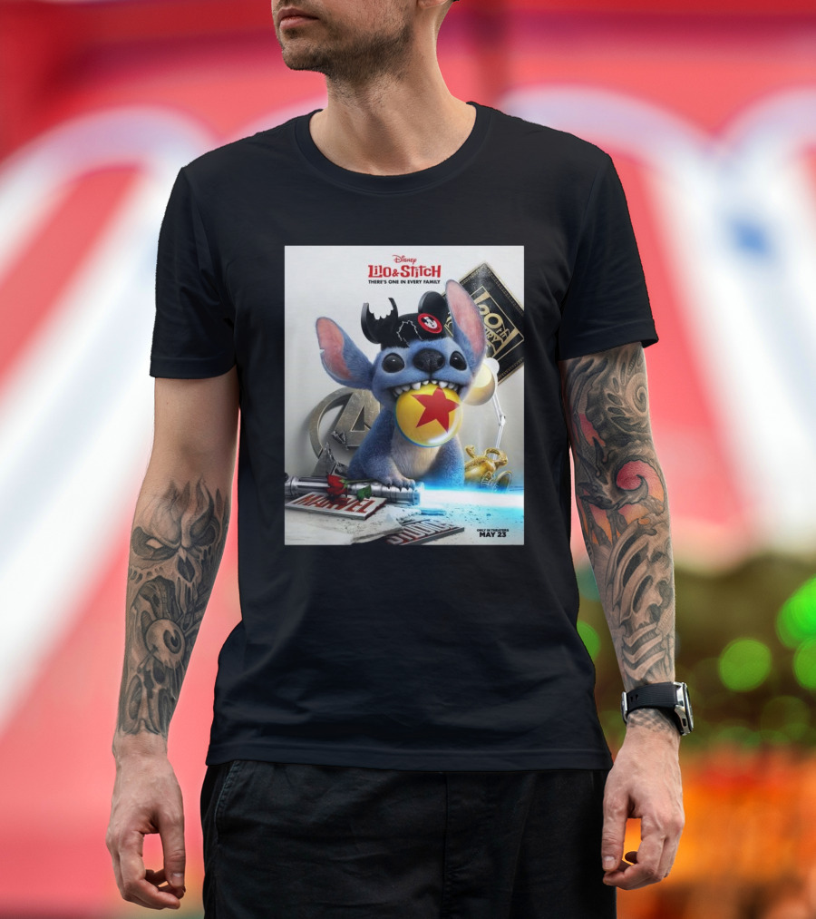 Disney Lilo and Stitch 2025 Featuring Iconic Pop Culture Mashup Elements T-Shirt