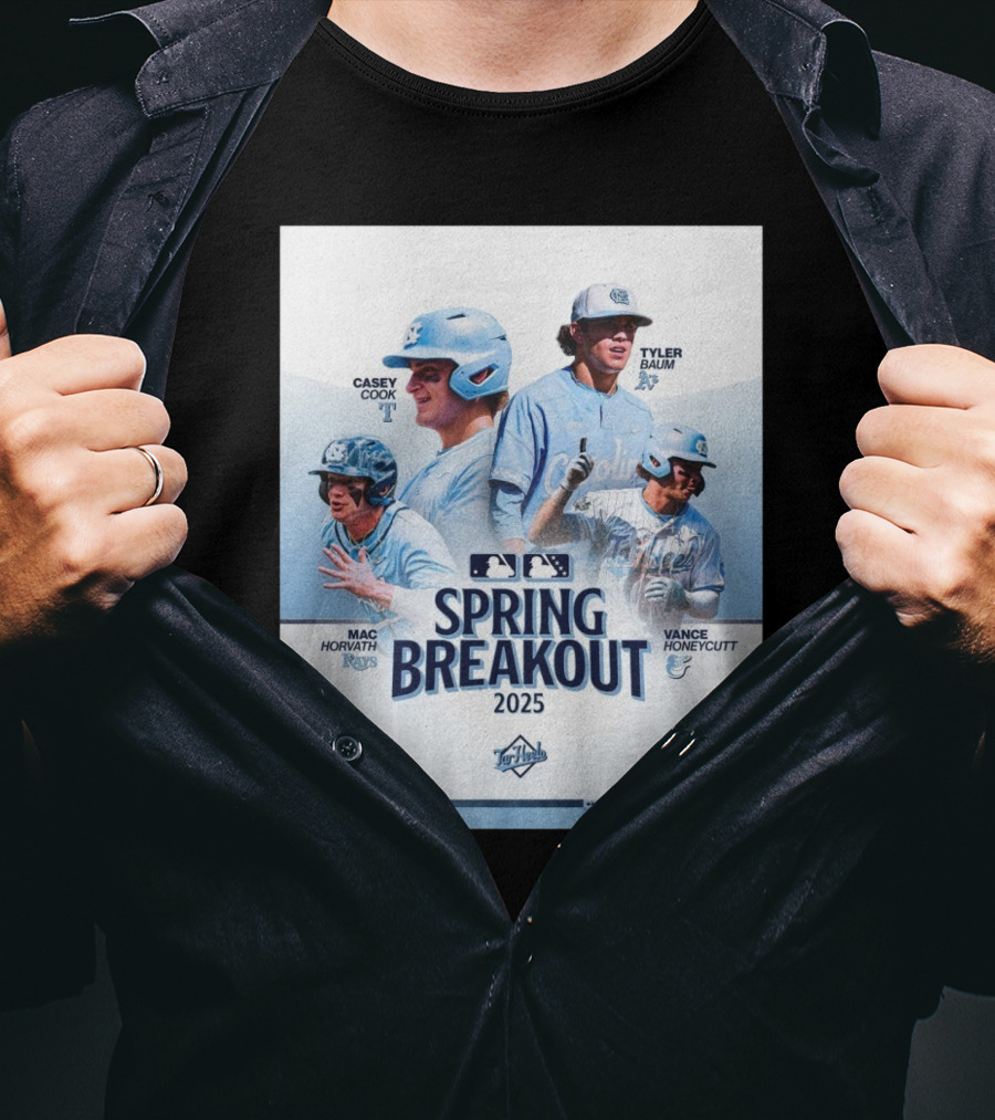 North Carolina Tar Heels Baseball Spring Breakout 2025 Casey Cook Tyler Baum Mac Horvath Vance Honeycutt MLB T-Shirt