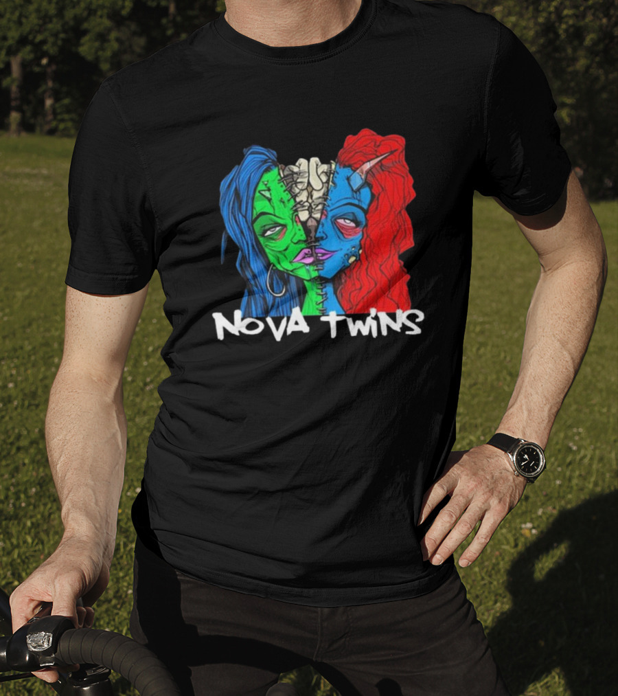 Nova Twins Monster Head Blue Green Red Hair Two-Faced Artwork T-Shirt