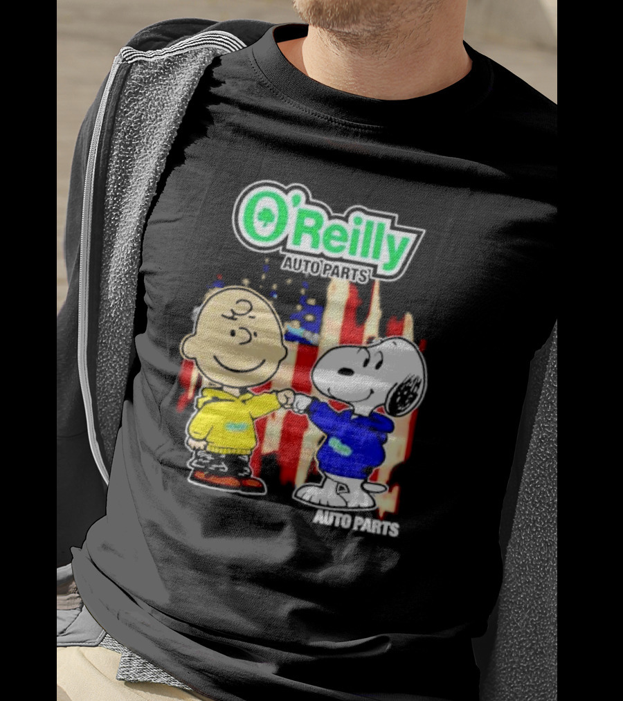 O’Reilly Auto Parts Charlie Brown Snoopy American Flag T-Shirt