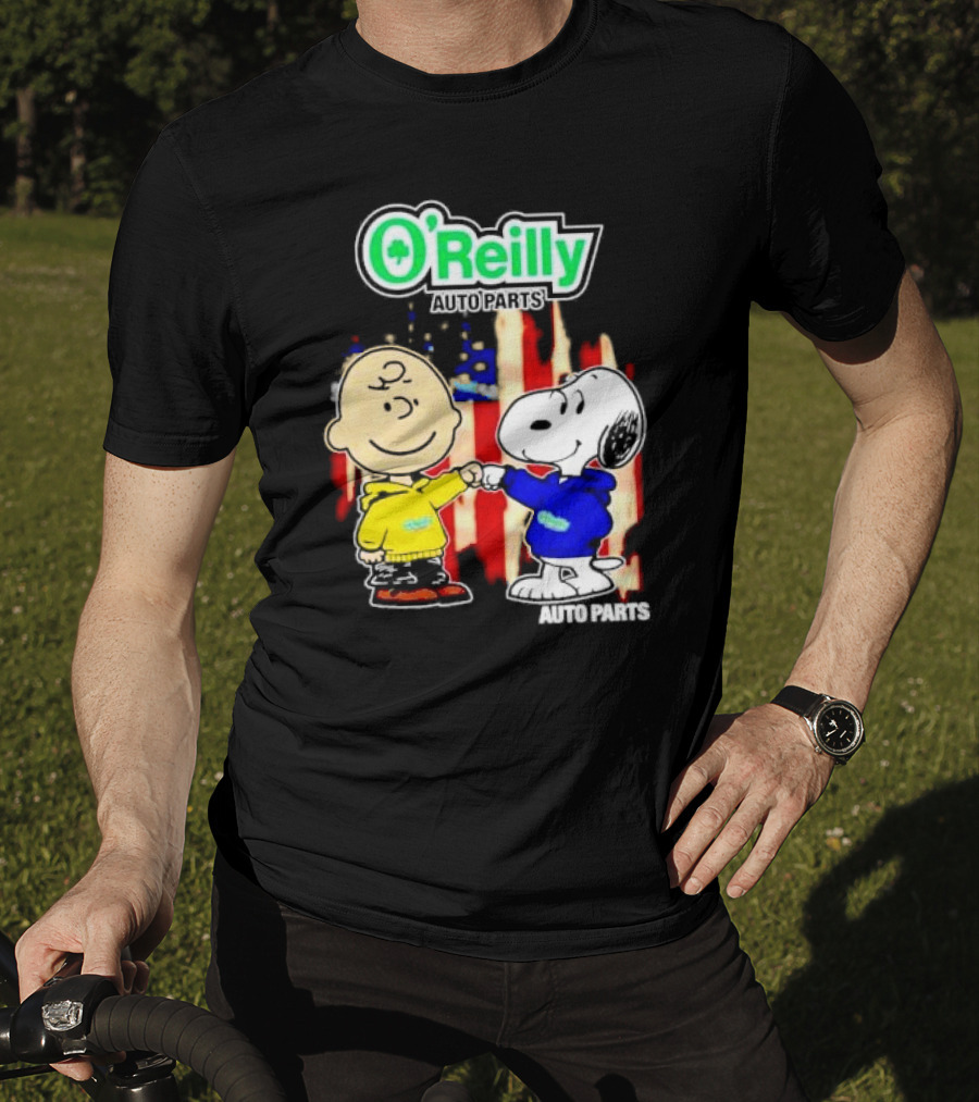 O’Reilly Auto Parts Charlie Brown Snoopy American Flag T-Shirt