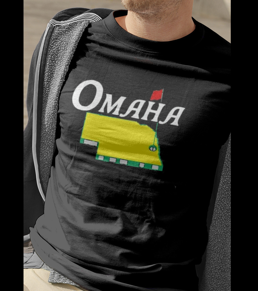 Omaha Nebraska Masters Golf State Map With Pin Flag T-Shirt