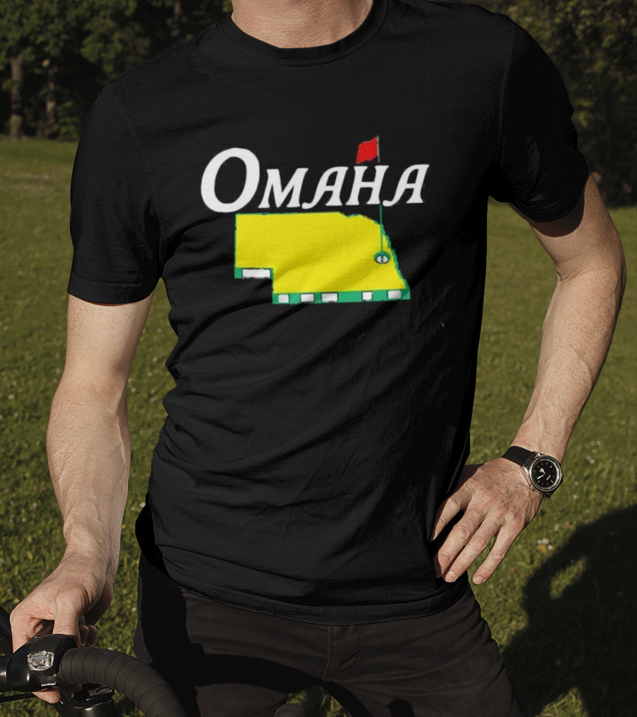 Omaha Nebraska Masters Golf State Map With Pin Flag T-Shirt