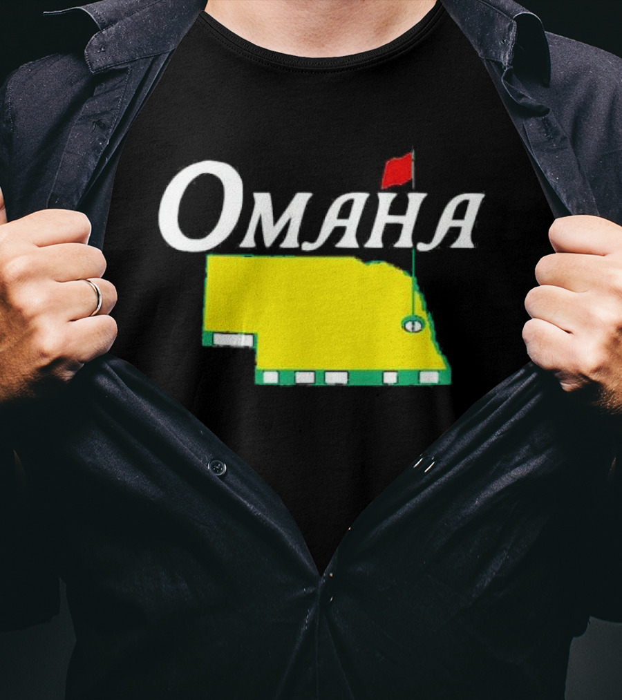 Omaha Nebraska Masters Golf State Map With Pin Flag T-Shirt