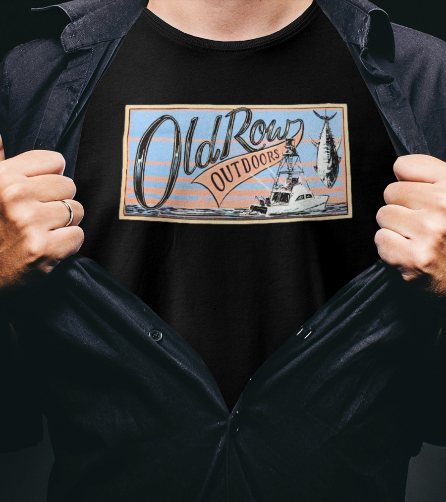 Old Row Outdoors Fishing Adventure With Boat And Catch T-Shirt