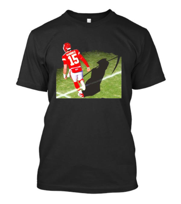 Patrick Mahomes 15 With Grim Reaper Shadow Football Field T-Shirt