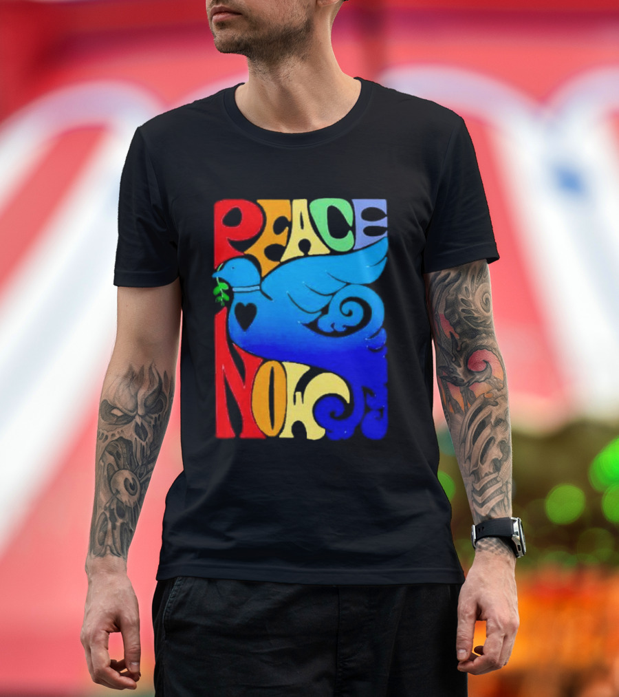 Peace Now Colorful Dove with Olive Branch T-Shirt