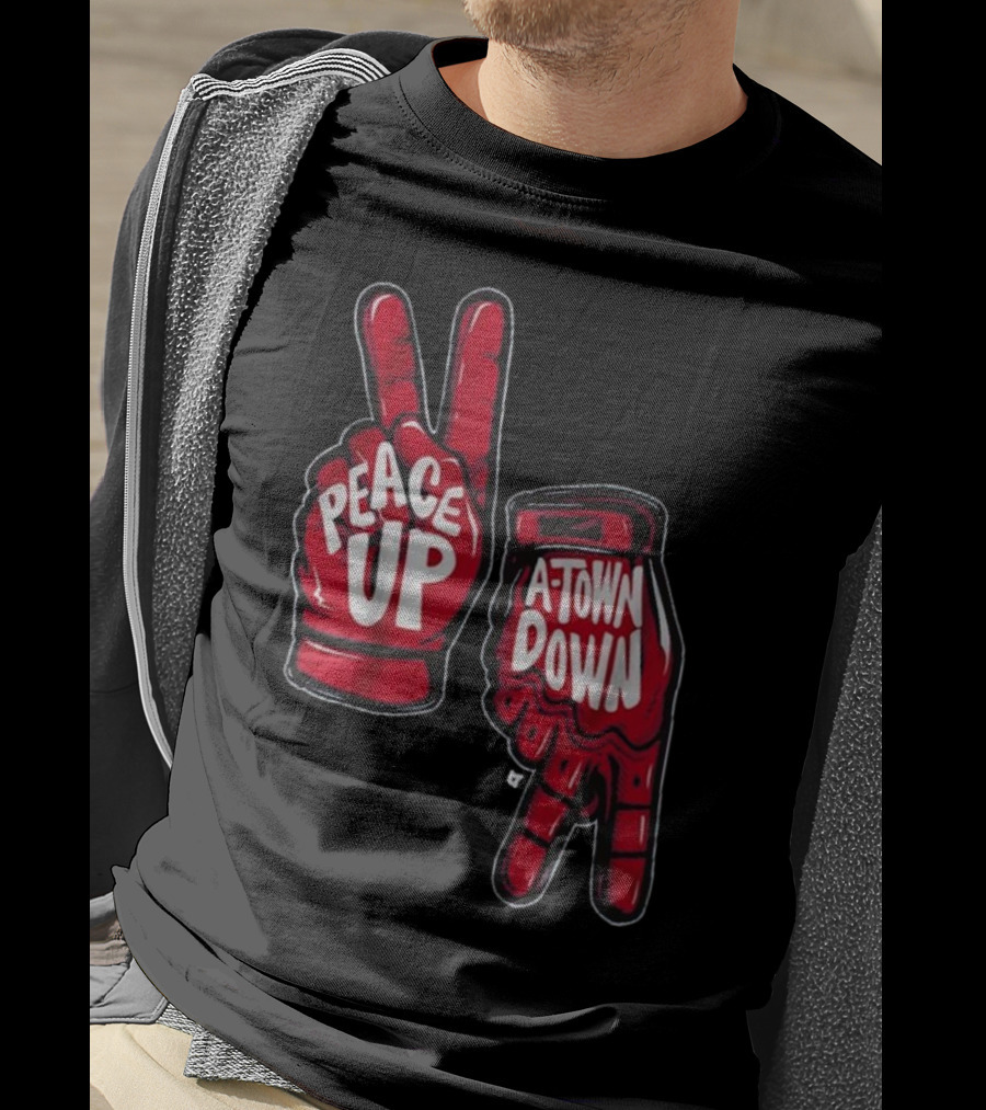 Peace Up A-Town Down Red Gloves Graphic T-Shirt
